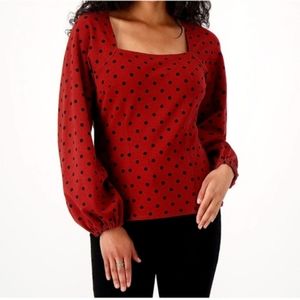Girls With Curves Ponte Knit Marsala Dot Square Neck Blouse-Large